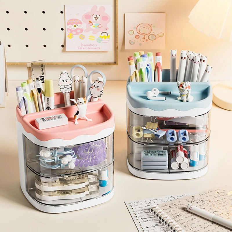 

Cute desk pen holder pencil storage,home office Cosmetic storage organizer,Fashionable student desk multifunctional storage box