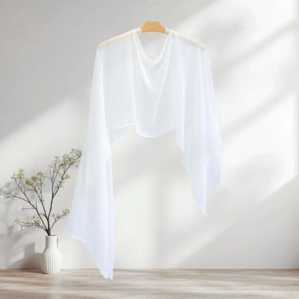New Solid Color Chiffon Cape Shawl Loose Fit Sheer Transparent Wedding Jacket One Size Chiffon Shrug For Women Ladies