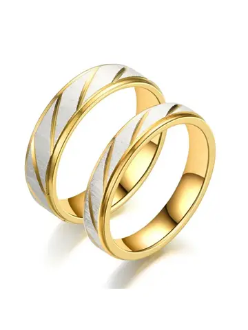 Fashion Gold Stripes Couple Rings 6mm 4mm Stainless Steel Contrast Color Jewelry Valentine's Day Gifts