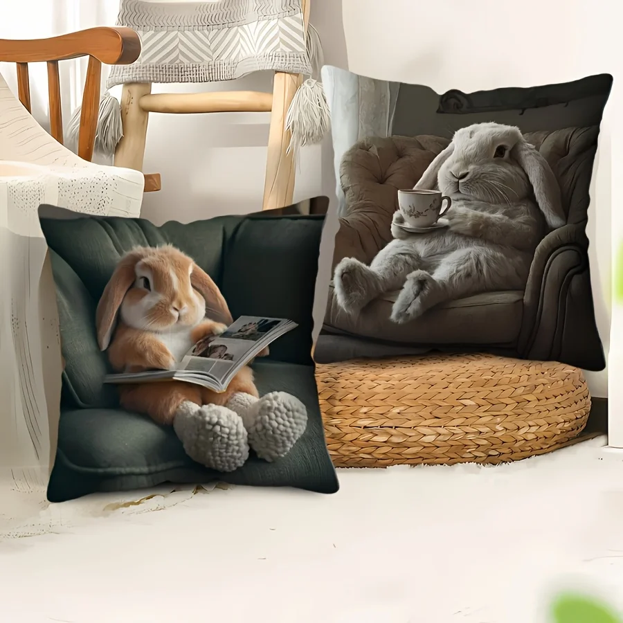 VIKAMA Cartoon Rabbit Cushion Cover Double-Sided Printed Design with Zipper Sofa Cushion Cover Bedroom Pillowcase Home Decor