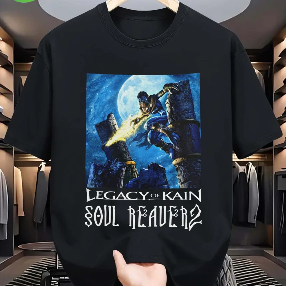 Camiseta gráfica oficial de Kain Reaver II de Legacy of Kain Soul Reaver 2, camiseta negra de videojuegos con arte de Kain lleno de acción