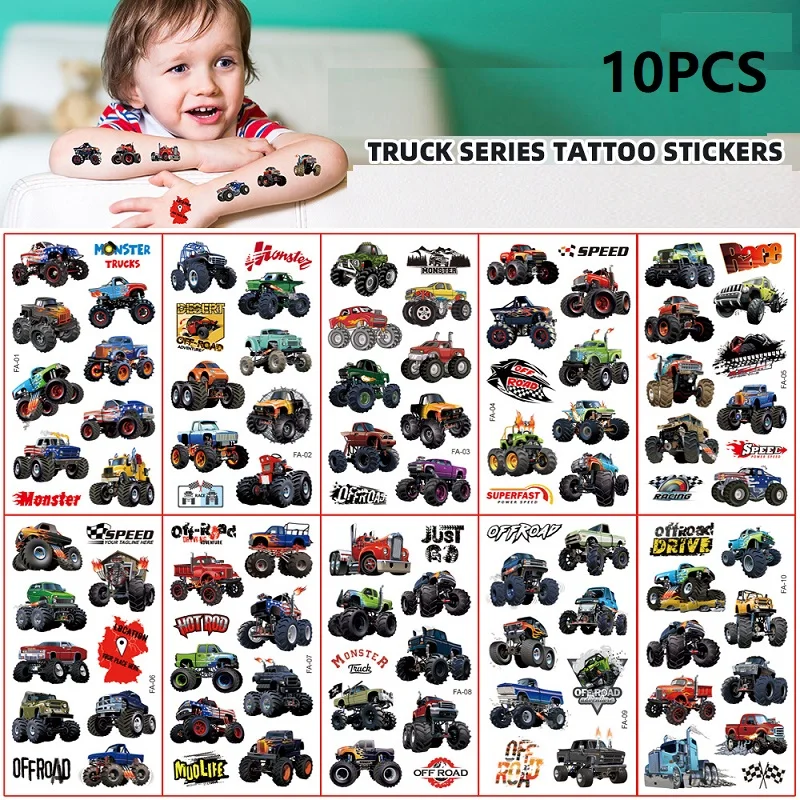 Tatouages Temporaires Imperméables pour Enfant, Mini Voiture, Garçon, Faux Autocollant, Festival, Paillettes, Visage, Dessin Animé, Nouveau