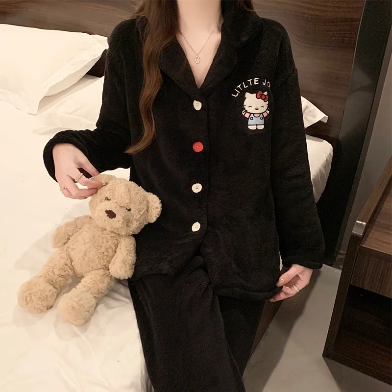 Hot Sanrio Anime Hello Kitty Women'S Pajamas Cartoon Kawaii Style Youth Women Home Clothing Teen Thicken Warm Winter Pajamas Toy