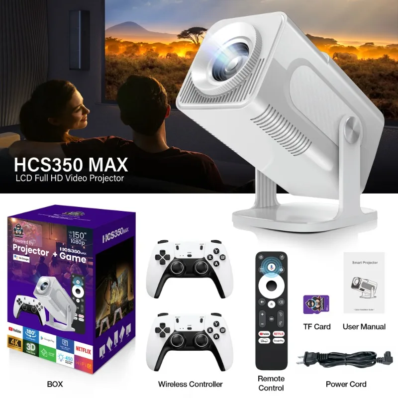 New HCS350Max Projector Wireless Bluetooth with Game Controller Projection HD Support Android 11 Smart Game Console