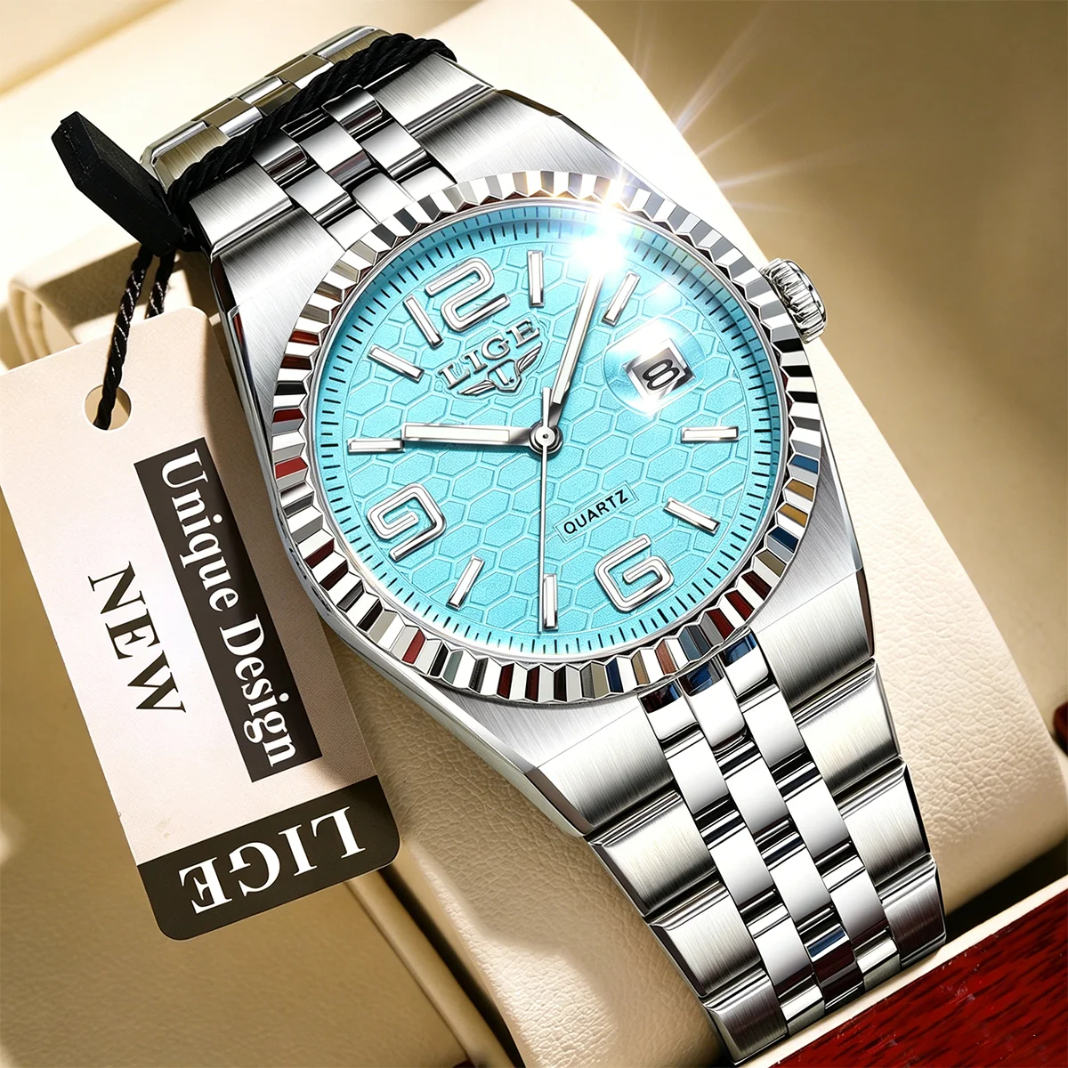 

LIGE Top Business Men's Watches Stainless Steel Textured Luminous Dial Leisure Quartz Watch Waterproof Outdoor Sports Watch