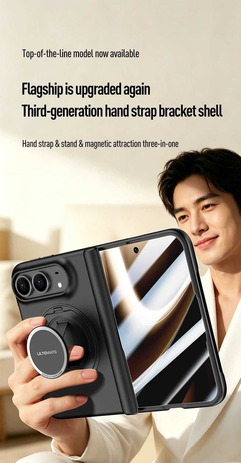 Luxury 360 Rotating Magnetic Stand Hand Strap Case for iPhone Duo 18 Duo Fold Wide Shockproof for Magsafe Film-Integrated Cover