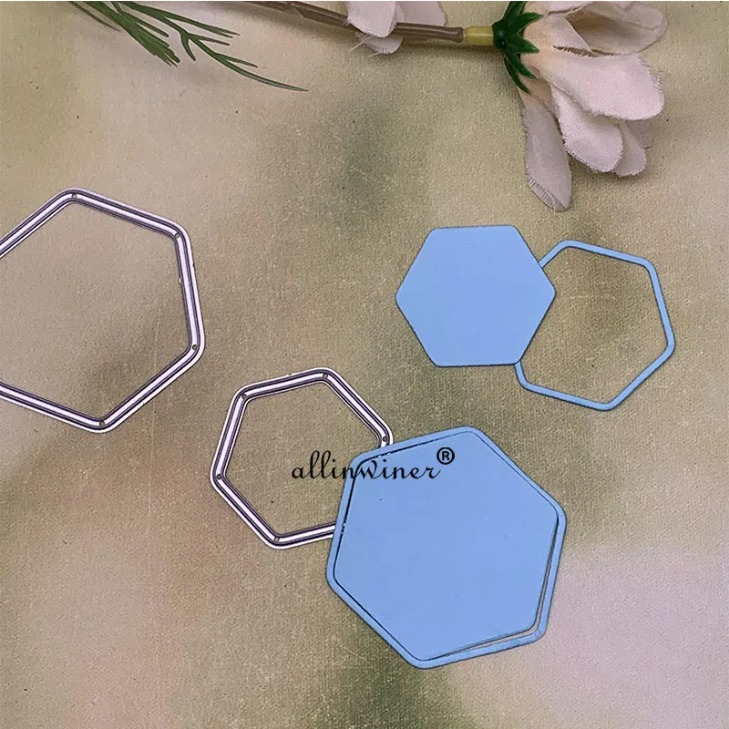 2Pcs Hexagonal frame Metal Cutting Dies Stencils Die Cut for DIY Scrapbooking Album Paper Card Embossing