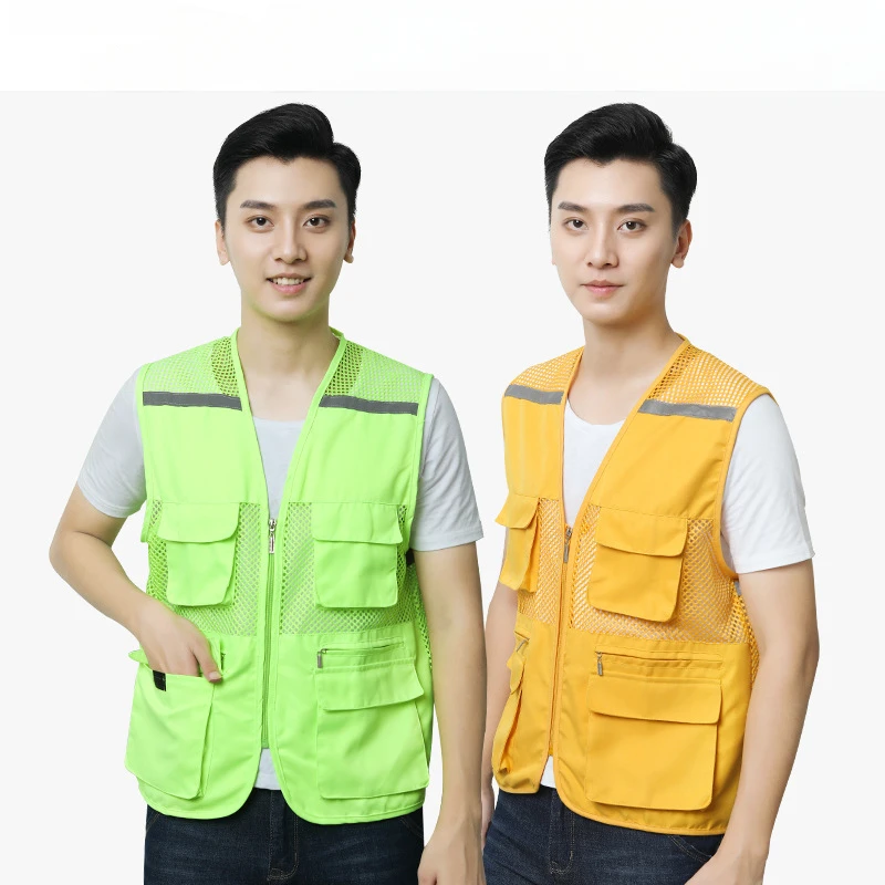 Reflective and Breathable Mesh Vest  Photographer\'s  Multi Pocket Work Clothes Promotional Group Clothing for Activities