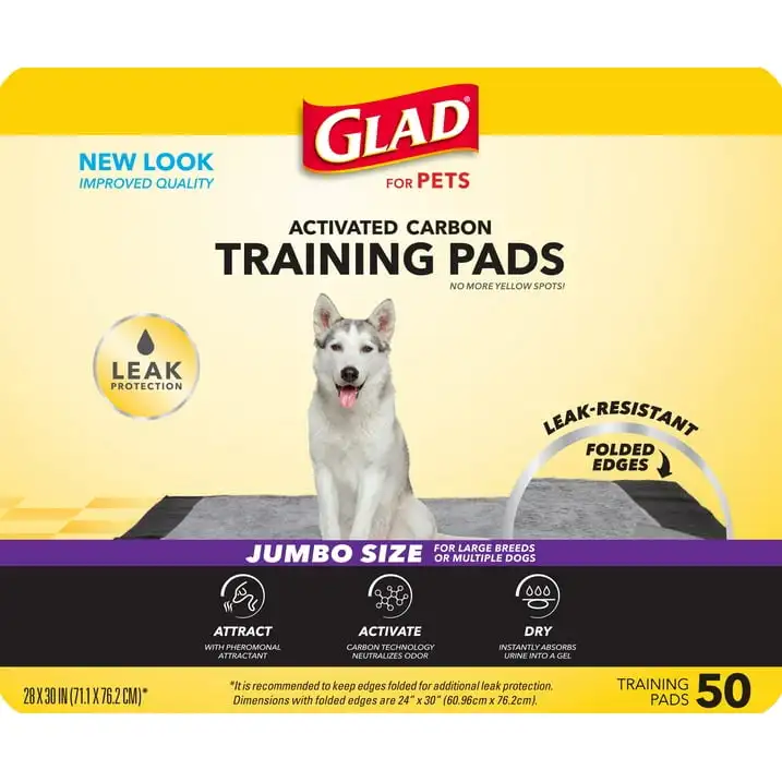 

Jumbo Leak Resistant Activated Carbon Training Pads for Large Breed Dogs, 28in x 30in, 50 Count
