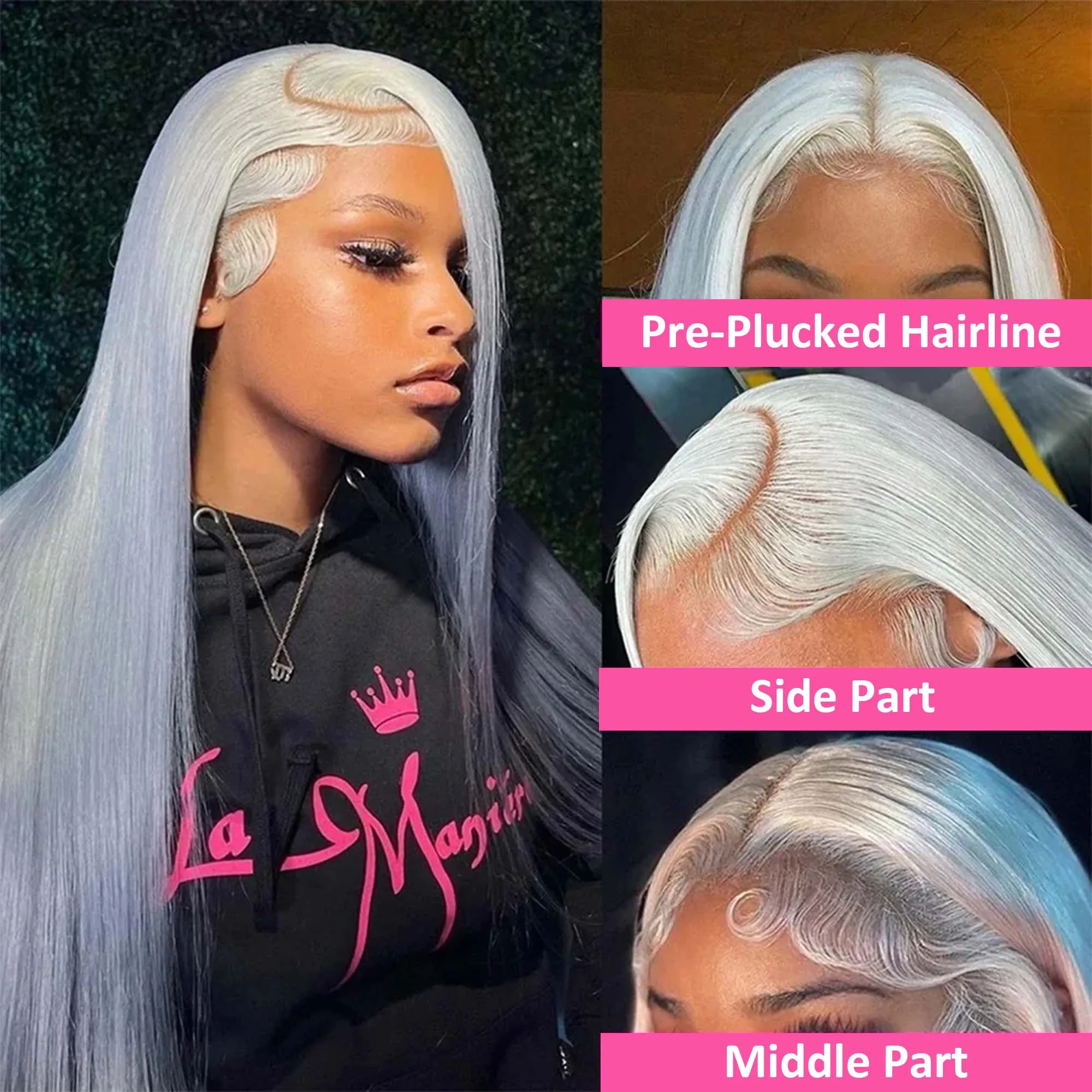 13x6シルバーグレーストレートレースフロント人毛ウィッグ200%プレプラッキング透明レースフロントウィッグ女性用ブラジル人毛ウィッグ