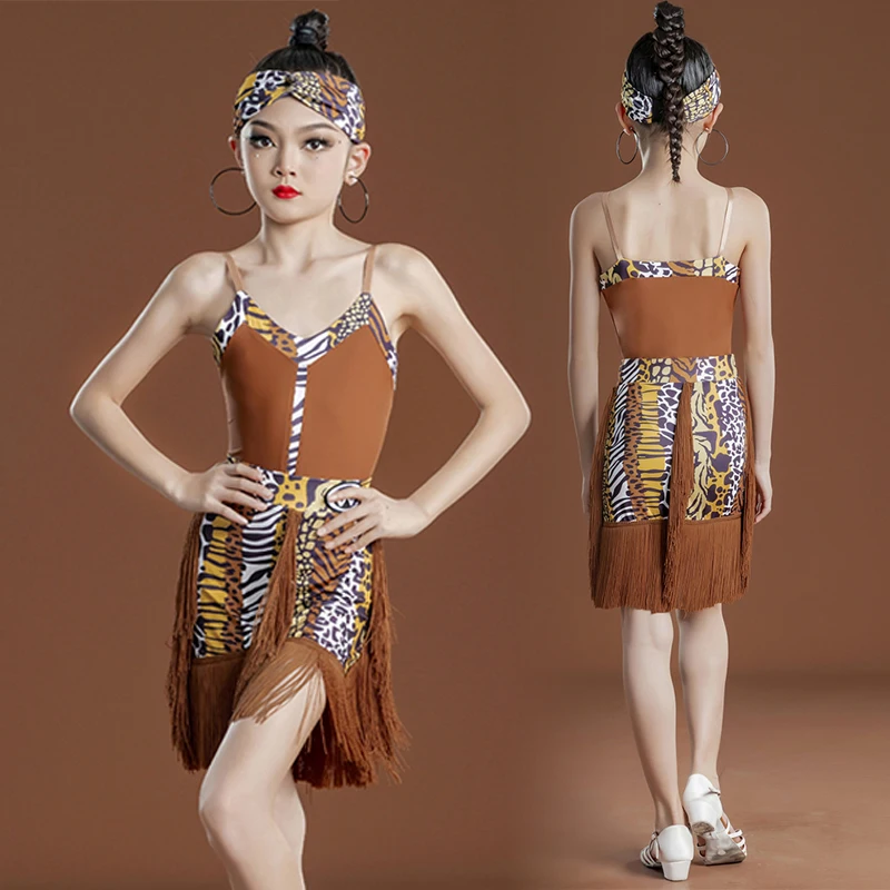 

2023 New Latin Dance Dress Children Rumba Competition Outfit Split Suit Bodysuit Tassel Skirt Girls ChaCha Practice Wear DL10328