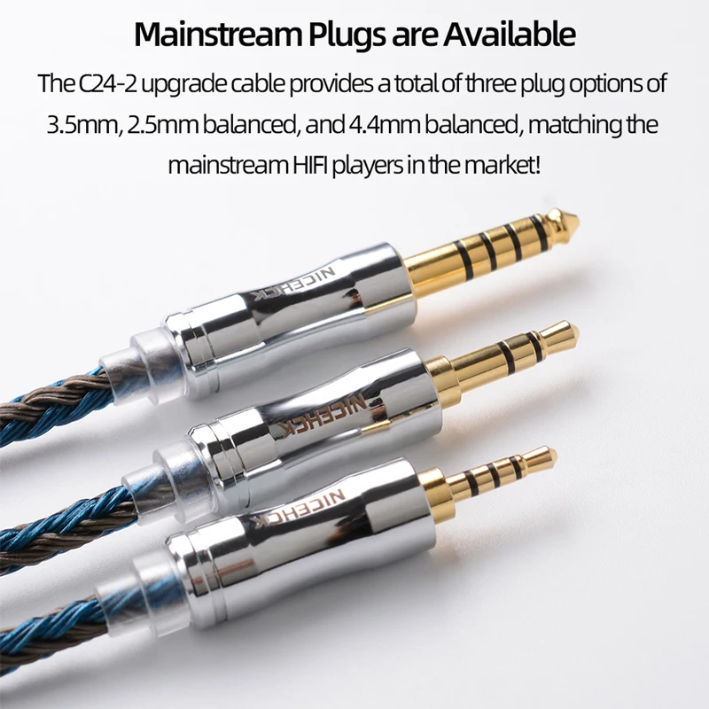 NiceHCK C24-2 cavo di aggiornamento per auricolari in rame placcato argento a 24 Core 3.5mm/2.5mm/4.4mm MMCX/NX7/QDC/0.78 2pin per EBX21