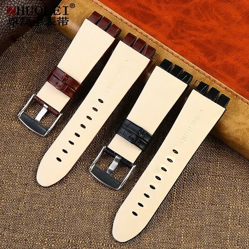 Imagen 2 del producto Correa de reloj de piel de becerro auténtica de 23MM, cierre de acero para Swatch IRONY YOS440 449 448 401G, correa de reloj, pulsera de muñeca para hombre