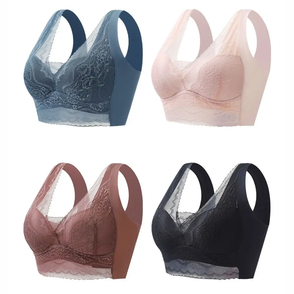 حمالات صدر عصرية من الدانتيل على شكل زهرة شبكية عميقة على شكل حرف V مقاومة للصدمات حمالة صدر بدون خياطة للنساء صدر مجمعة مقاس كبير حمالات صدر لاسلكية للسيدات