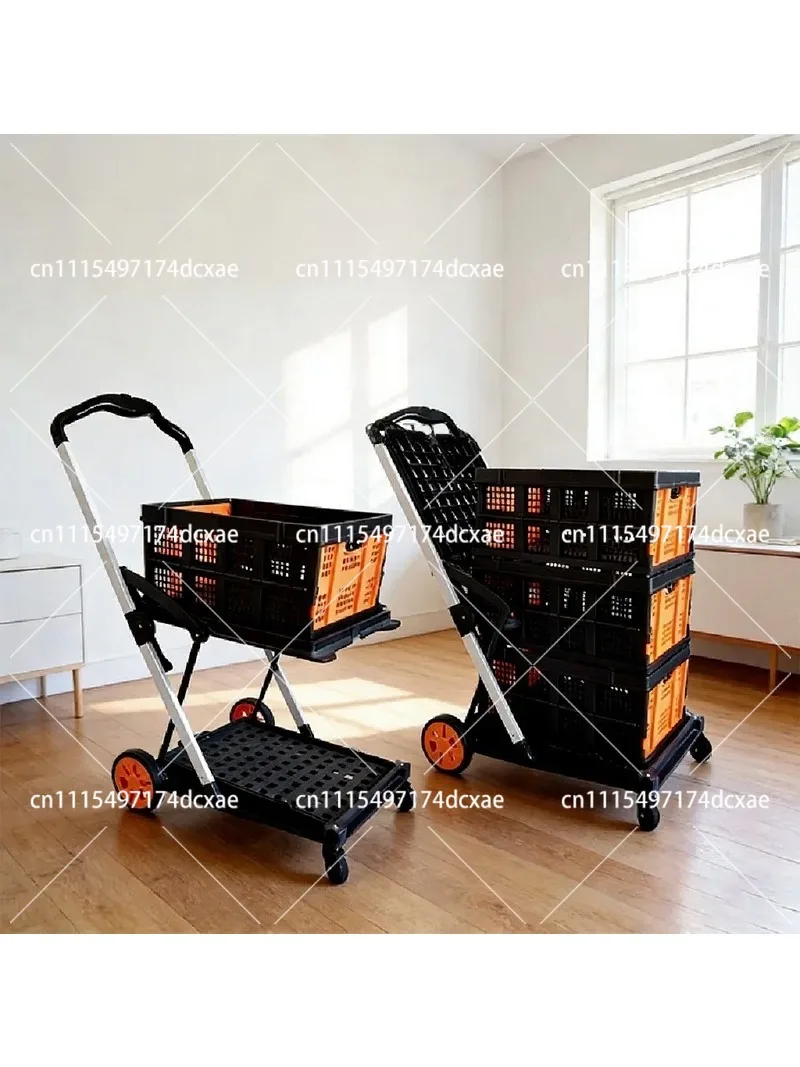 Folding Shopping Cart with Frame, Portable Double-Layer Grocery Trolley for Home and Travel, Easy Storage Utility Cart