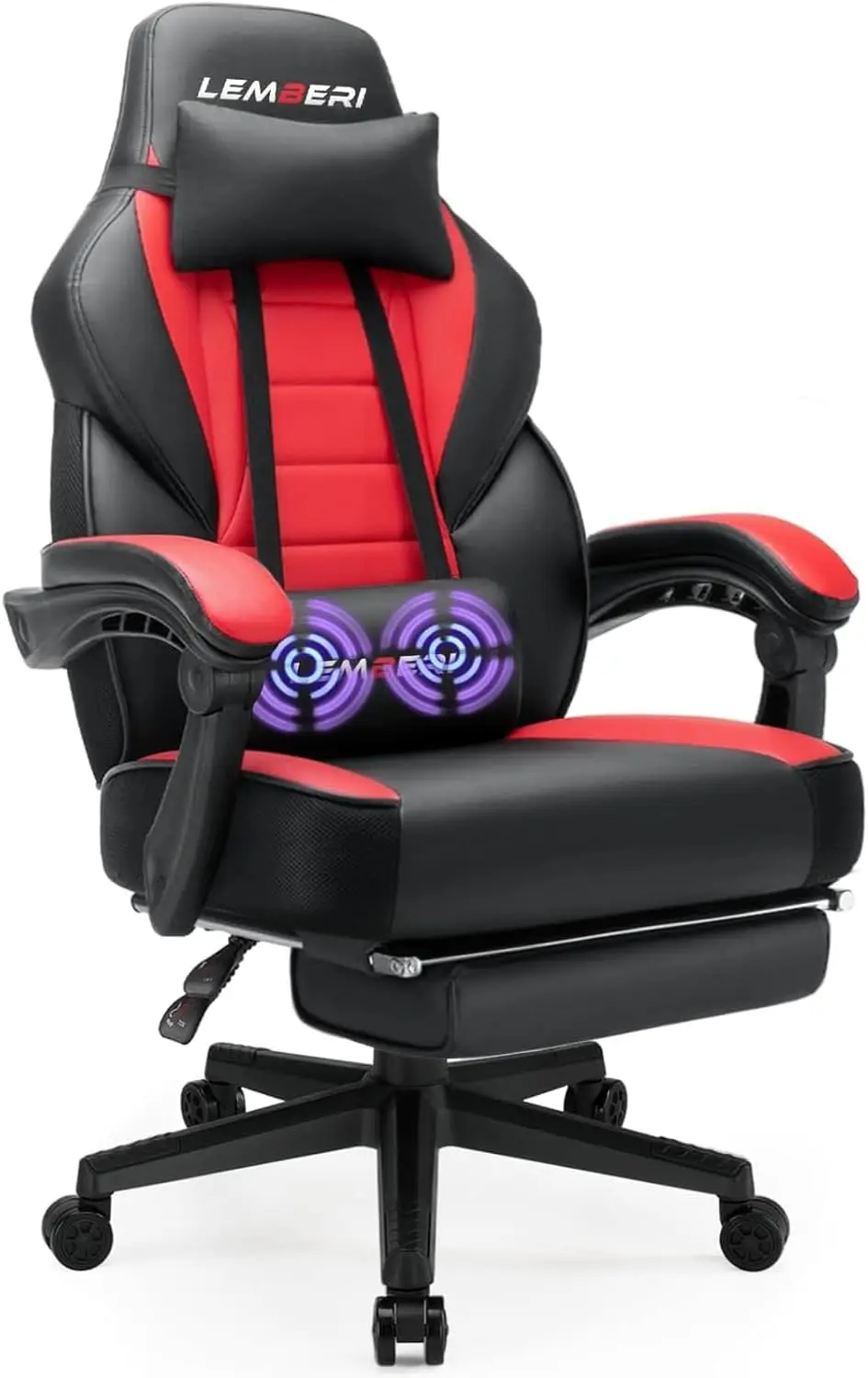 Big & Tall Gaming Chair 400lb Capacity, Heavy-Duty Office Chair with Footrest, Wide Seat High Back, Linkage Armrests, Thickened Steel Frame, PU Leather, Red