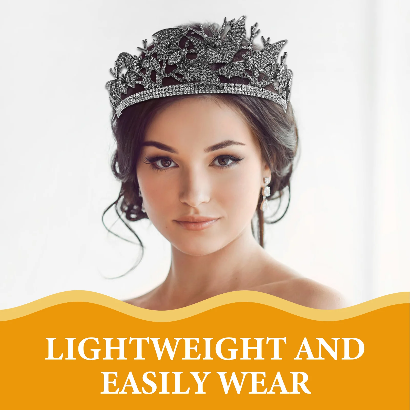 

Elegant Rhinestone Queen Crown Retro Tiara Women Bridal Accessory Halloween Party Princess Festivals Decorative Headpiece