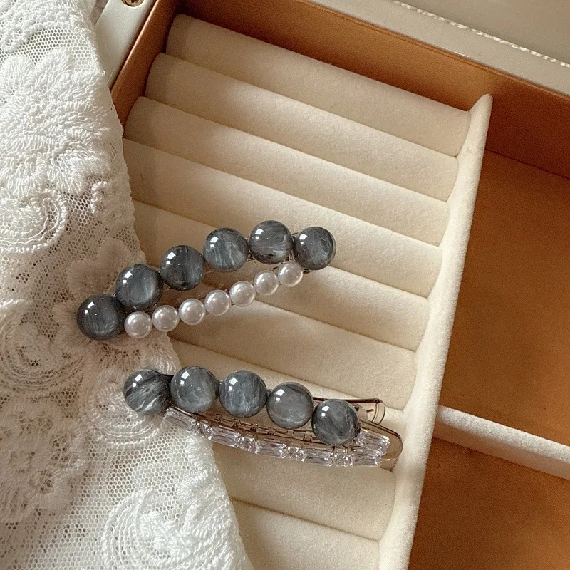 

Боковой зажим из смолы со стразами, модная заколка для волос с жемчугом, элегантные простые заколки для волос, женские аксессуары для волос в виде утконоса