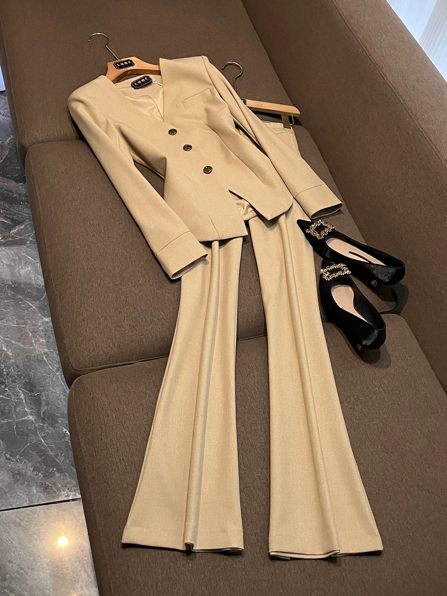 

Cherry Blossom Color Suit Set Long Sleeve Commuter Professional Outfit Korean Style Two Piece Set Elegant Workwear