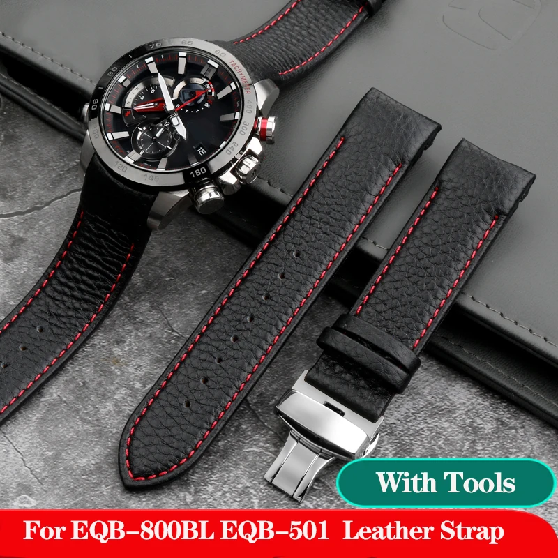 Curved End Genuine Leather Watchband For C-asio EQB-800BL EQB-501 EQB-900 EDIFICE/EQB-500 Rubber Bracelet Watch Strap Male 22mm