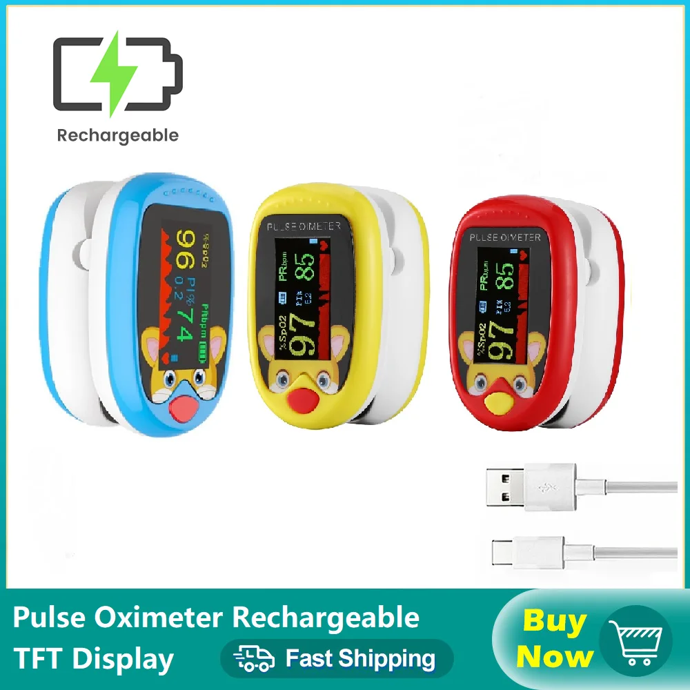 TFT Child Finger Pulse Oximeter Rechargeable Infant Blood Oxygen Saturation Meter Children Kids Oximetro SPO2 Health Care