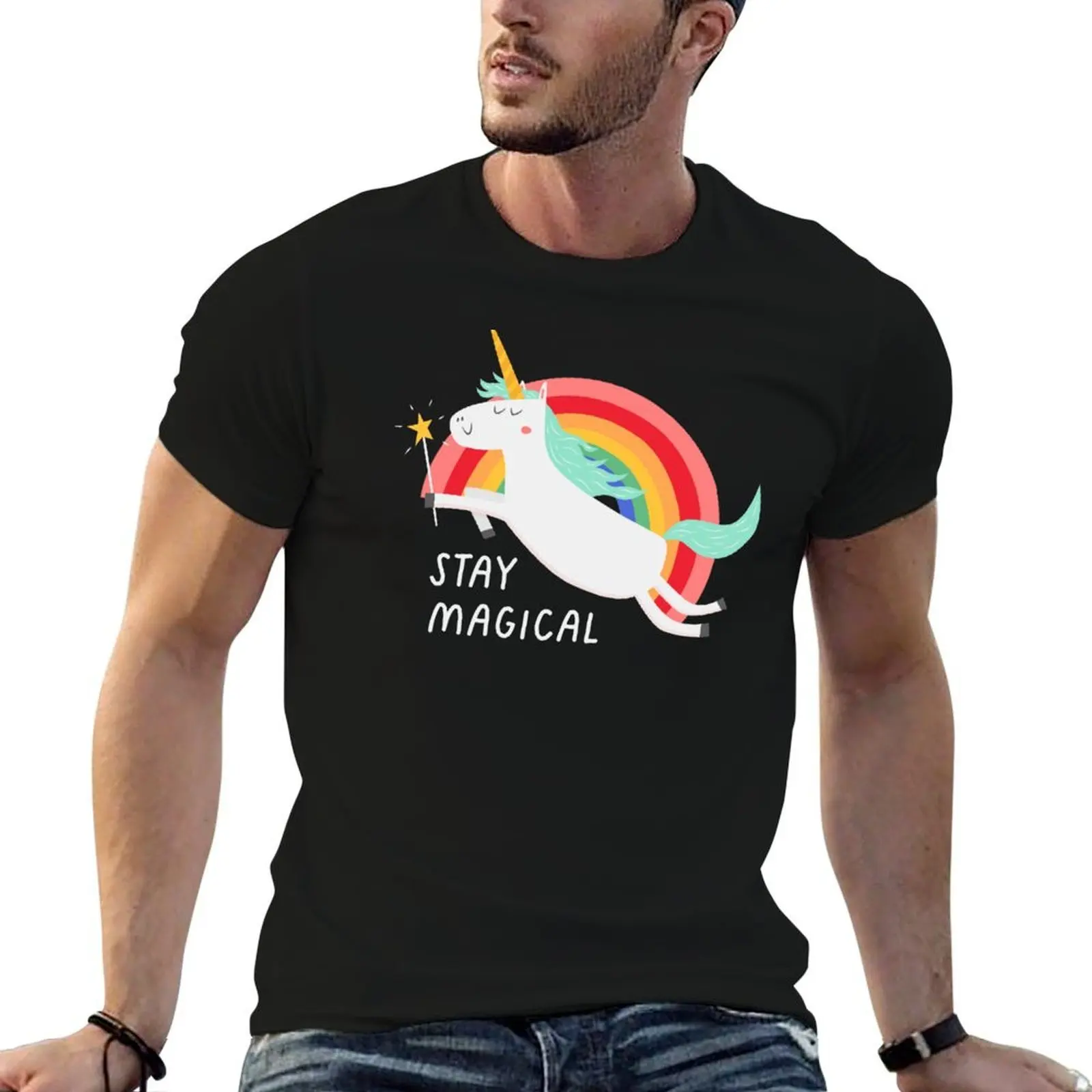 

Stay Magical Cute Rainbow Unicorn T-Shirt cotton t shirt man t shirt custom print T-Shirt