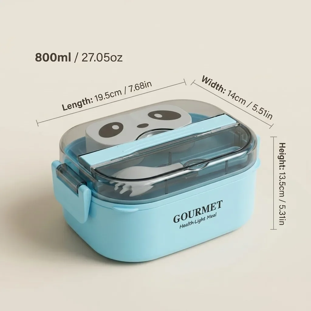 Magnetronbestendige Bento Lunchbox voor Kinderen, BPA-vrij, Lekvrij, 1/2-laags, met Handvat, Bestek en Sausbakje