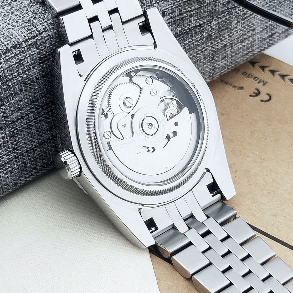 36mm/39mm 사용자 정의 멸균 다이얼 로마 숫자 사파이어 유리 스틸 팔찌 기계식 남자 시계 NH35 자동식 남자 시계