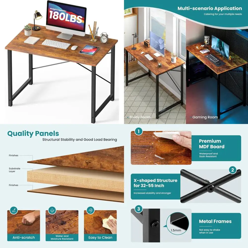 

Компактный компьютерный стол из дерева и металла (40 дюймов) для домашнего офиса, учебы и ПК-рабочих станций в деревенском стиле