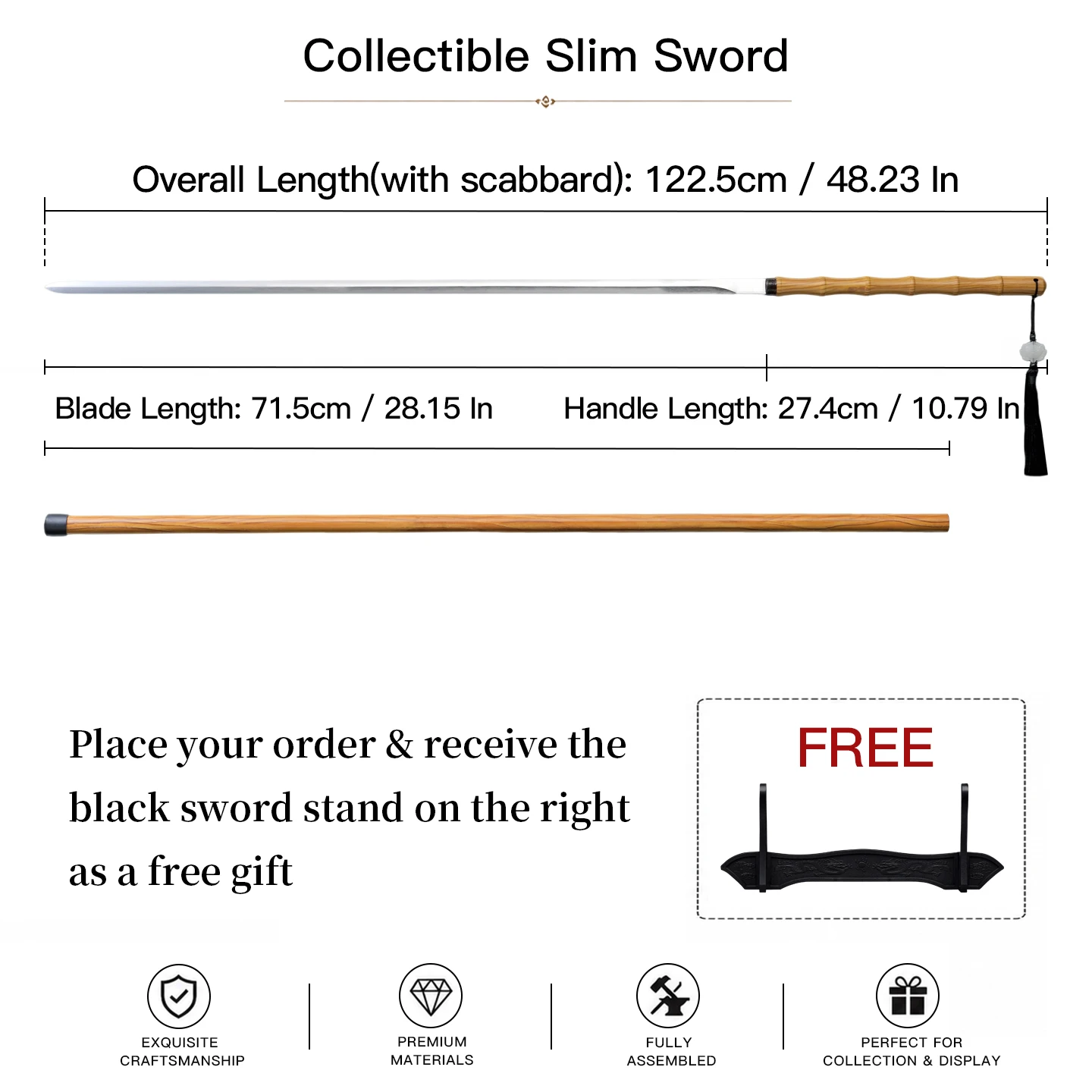 Collectible Slim Chinese Straight Sworrd Ornamental Chinese Sworrd Painted Steel Scarbbard Free Gift Sworrd Stand Martial Arts