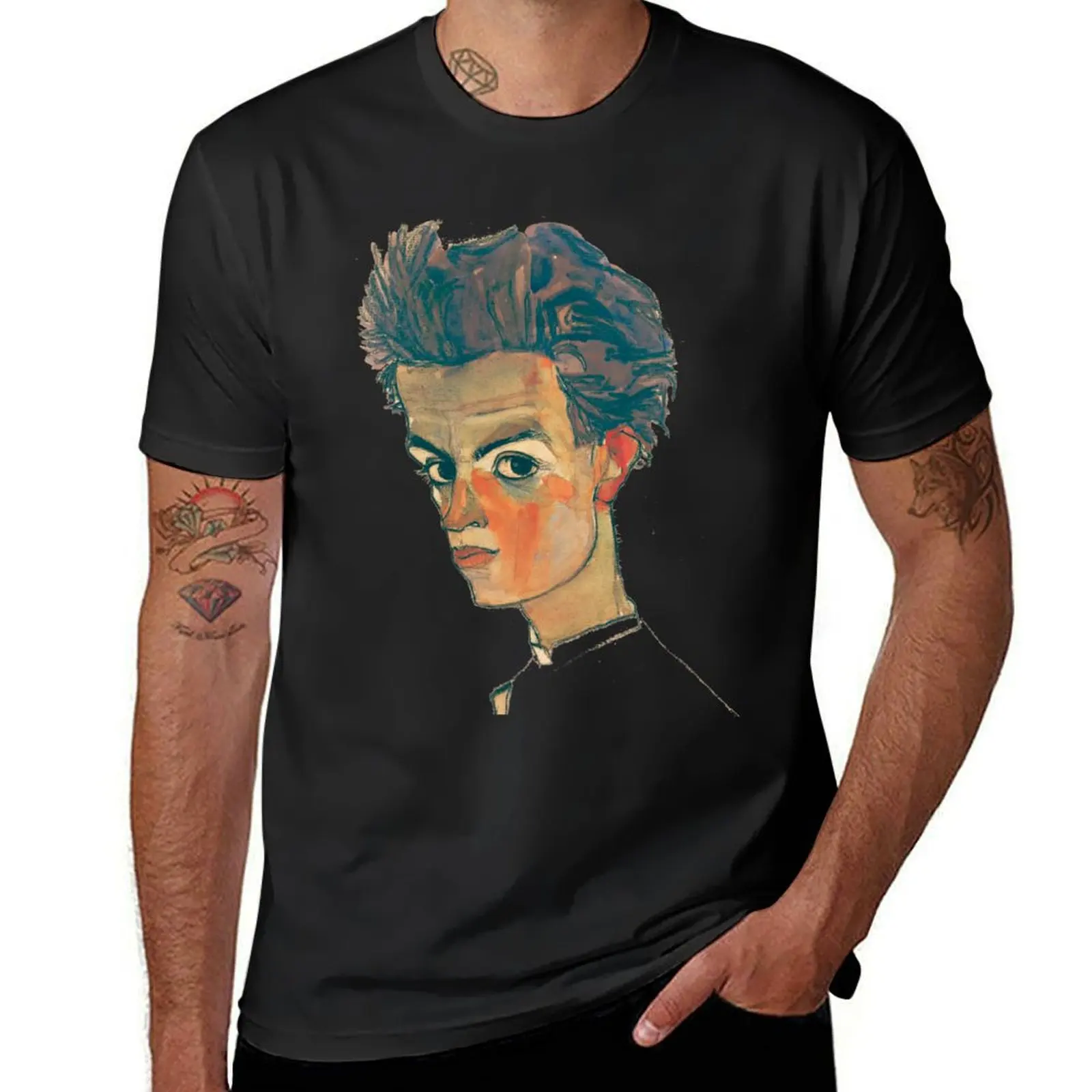 

EGON SCHIELE - Self Portrait With Striped Shirt T-Shirt blanks customs design your own mens t shirt