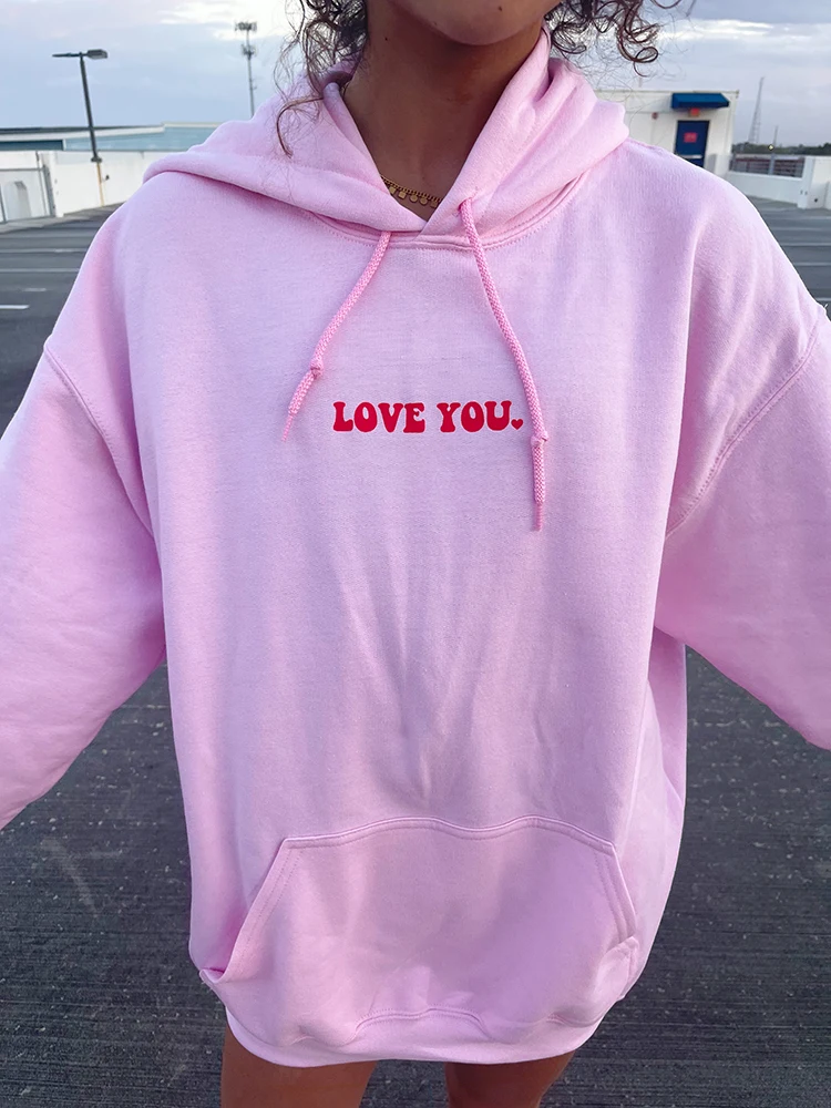 I Love You More Letter Printing Female Cotton Sweatshirts Personality Trend Oversize Long Sleeves All-math Casual Womens Hoodies