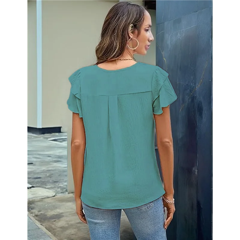 A18P-Top casual eleganti da donna Camicette da lavoro d'affari Camicie estive Manica corta Girocollo Abiti 2025