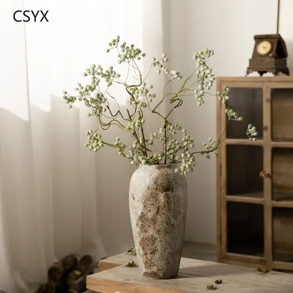 Retro Mottled New Chinese Pottery Jar - Wabi-Sabi Floral Hydroponic Ceramic Vase, Ideal for Entryway/TV Cabinet & Chambre Decor