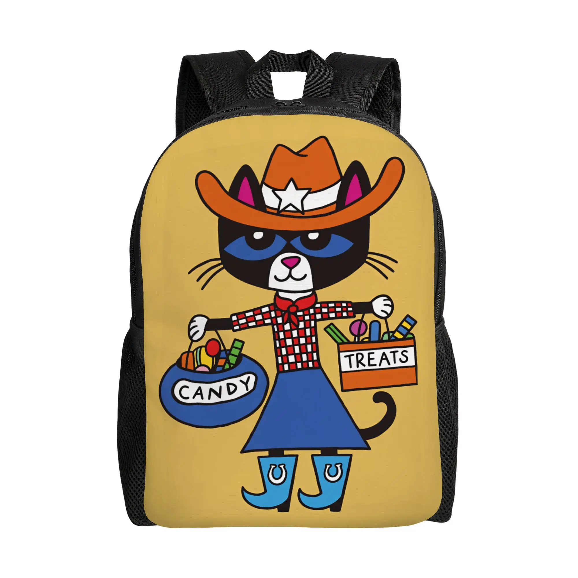 Petes the cat halloween party Poster Backpack  Sport Backpacks Teen Leisure High School Bags Designer Lightweight Rucksack