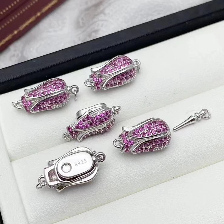 Wholesale Purple Flower Nice Quality S925 Sterling Silver Pendant Necklace Bracelet Clasp Hook 5pcs/lot