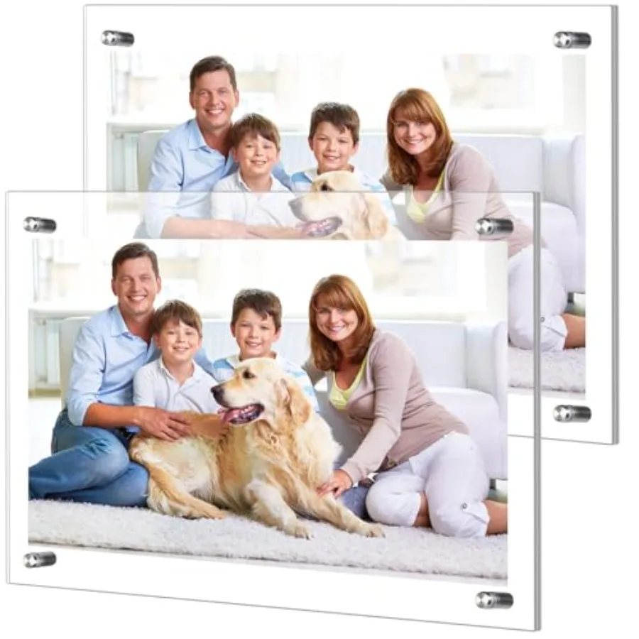 

Pack Etra Large Frameless Floating Acrylic Frame Wall Mount Magnetic Acrylic Picture Frames with Chrome Standoffs Double Panel