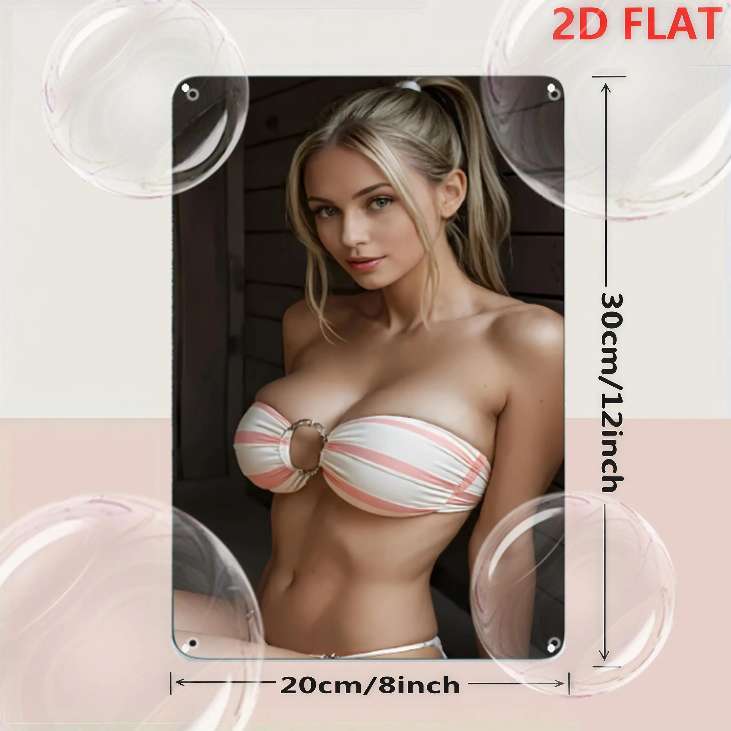 Vintage-Metallblechschild – Blonde Frau in rosa Bikini-Wanddekoration für Männerhöhle, Bar, Garage, Schlafzimmer – vorgebohrt, einfache Montage P