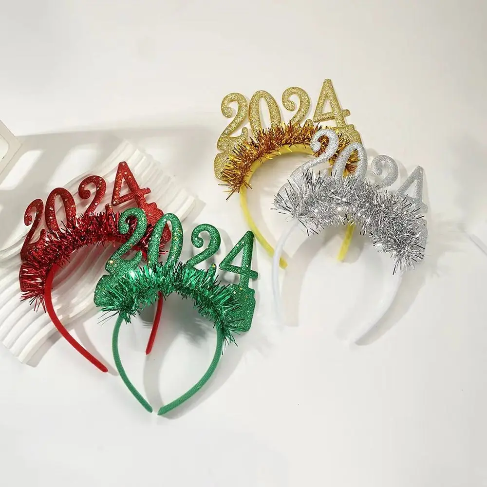 Letter 2024 Happy New Year Headband Plastic Crown Hair Hoop New Year Headdress Photographic Headwear Masquerade Party