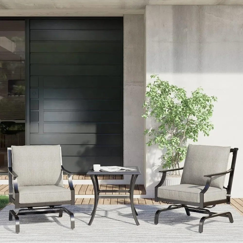 Patio 3-Piece Furniture Seating Motion Chairs Set Outdoor Bistro Glider Rocking Chair with Comfortable Cushions and Coffee Table