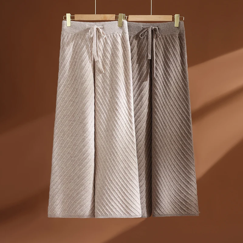 

Осень-зима, трикотаж из 100% мериносовой шерсти, женские брюки, базовые мягкие повседневные саржевые брюки с поясом, популярные корейские брюки