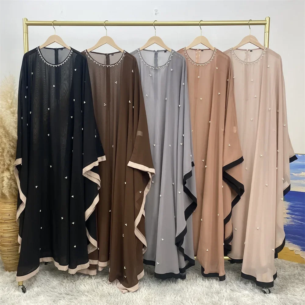 

New Muslim Abayas Moroccan Caftan Islamic Clothing For Women Fashion Pearls Kimono Robe Party Dresses Turkey Kaftan Ramadan