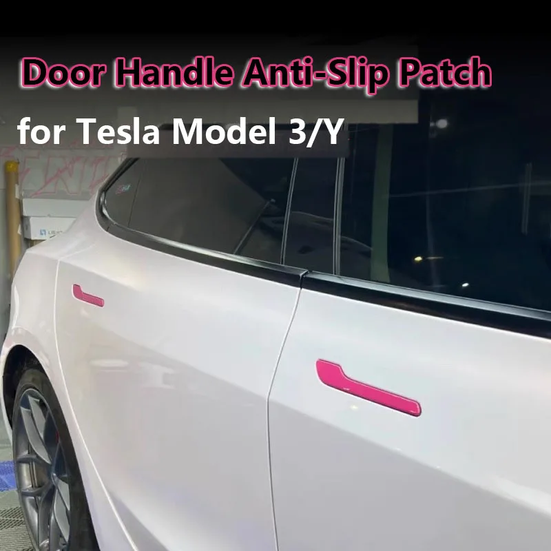 

4Pcs For Tesla Model 3/Y 2023 Door Handle Cover Wrap Kit Pink Carbon Fiber Protector Sticker Decor ABS Exterior Accessories