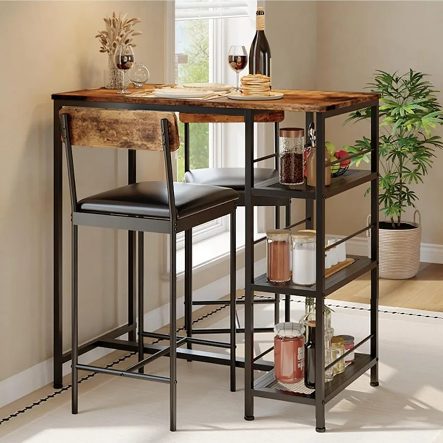 3-Piece Bar Table and Chairs Set of 2 - Small Kitchen Table Bar Table for 2
