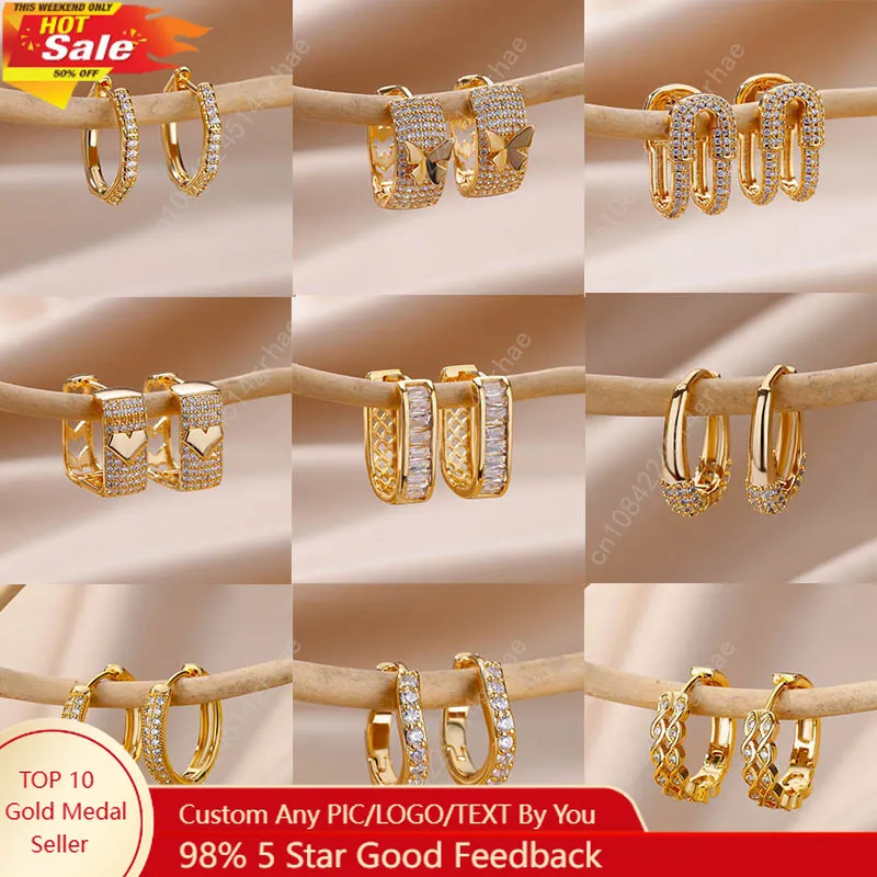 

Shiny Zircon Circle Square Hoop Earrings for Women Gold Color Stainless Steel Earrings Luxury Christmas Jewelry Wedding aretes