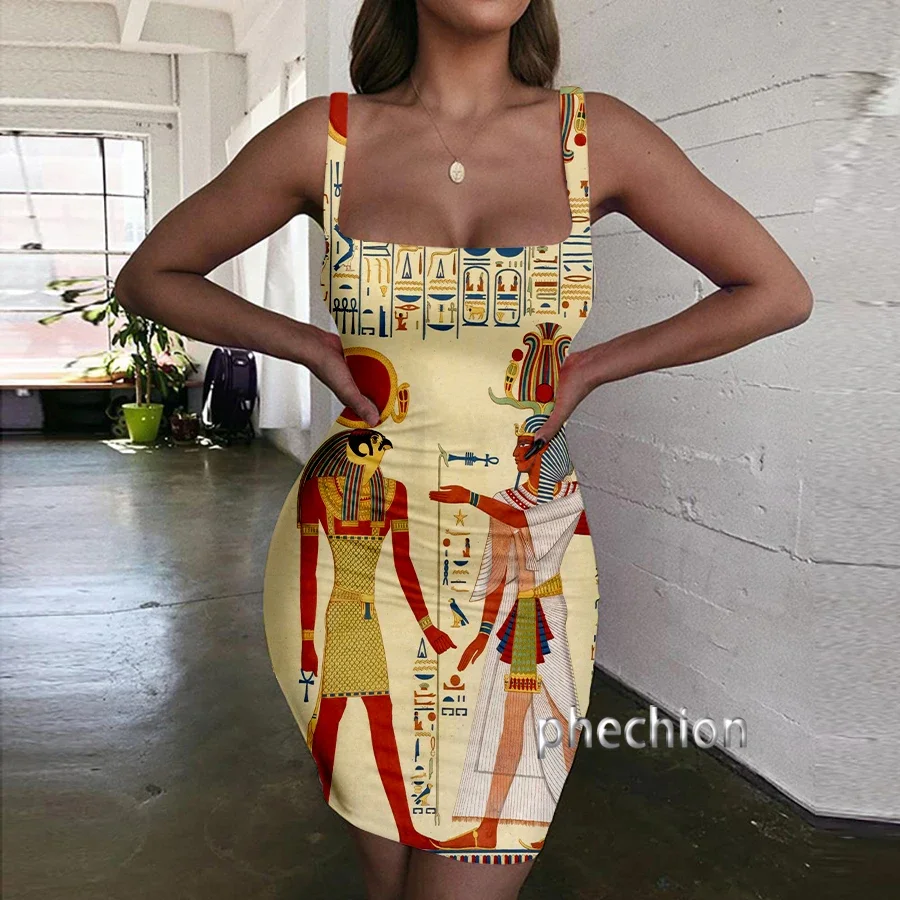 Phechion Horus Egyptian God 3D Print Dress Women Halter Sleeveless Fashion Party Beach Dresses Novel Sexy Womens Clothing Y07