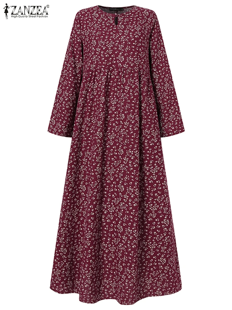 ZANZEA-Robe maxi en coton à imprimé floral pour femmes, manches longues, robe d'été décontractée, mode vintage, robes de vacances d'automne