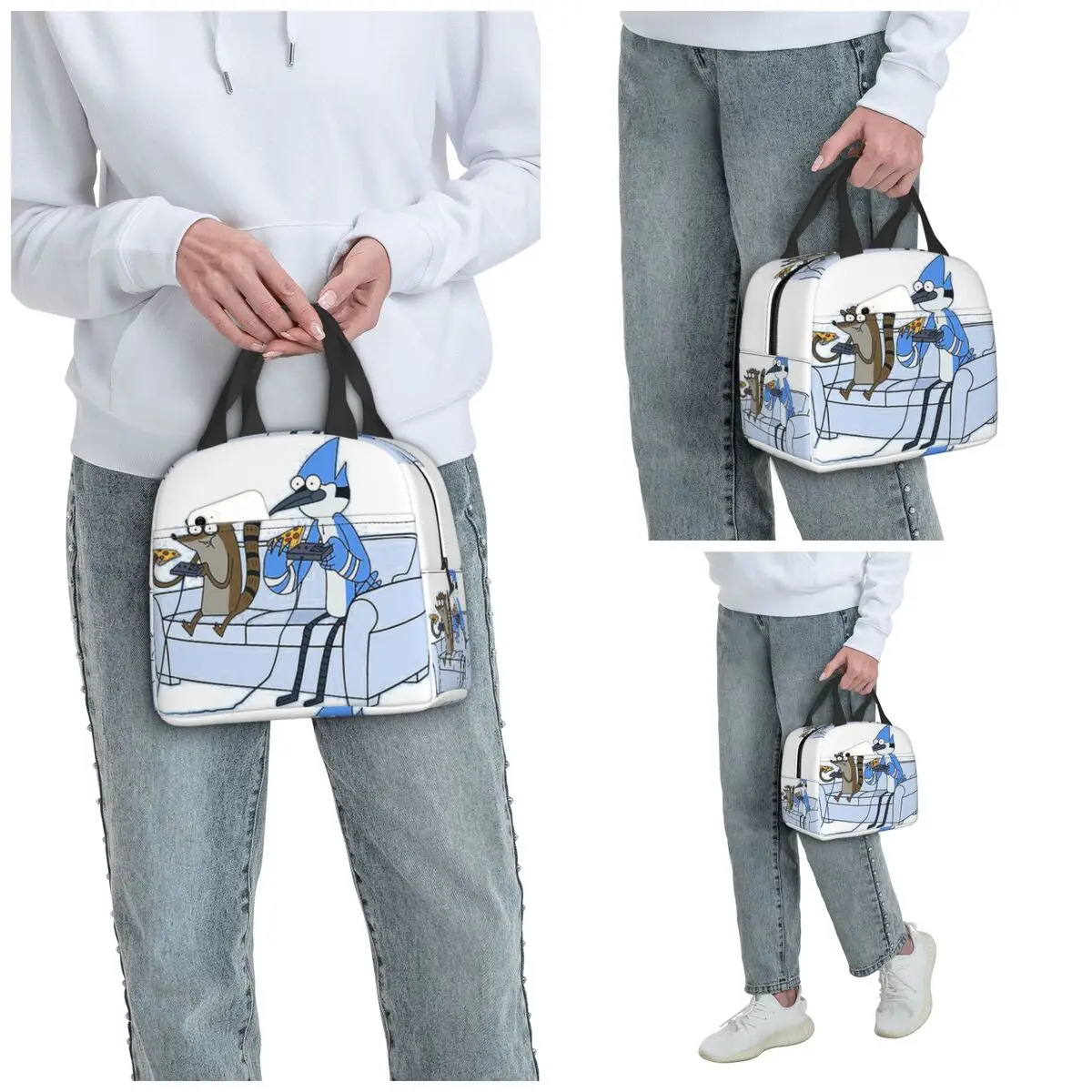 Mordecai And Rigby Pizza And Video Games Insulated Lunch Bag for Women Office Cooler Thermal Food Box Tote Lunch Boxes Container