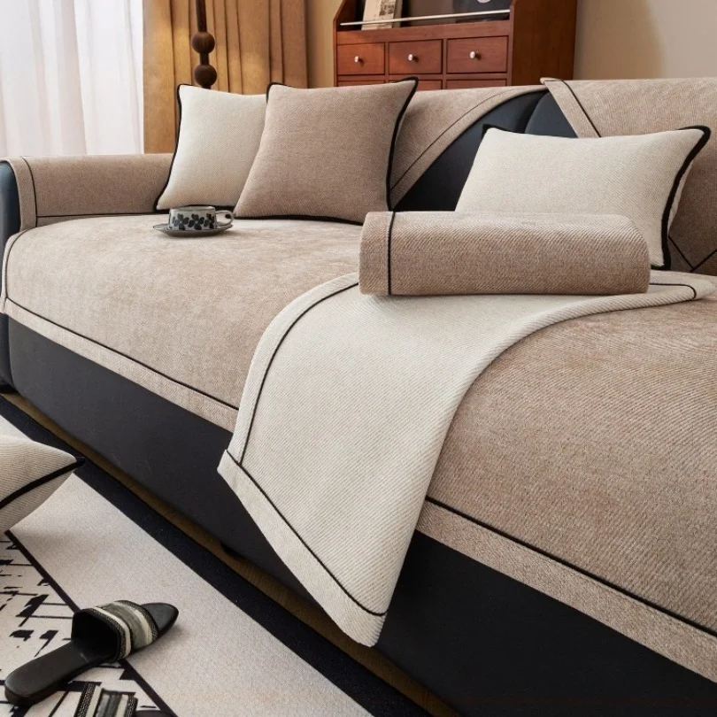 Minimalism Twill Chenille Sofa Cover, Yarn Dyed Quality Couch Seat Cover for All Seasons Living Room Sofa Towel Pet Friendly