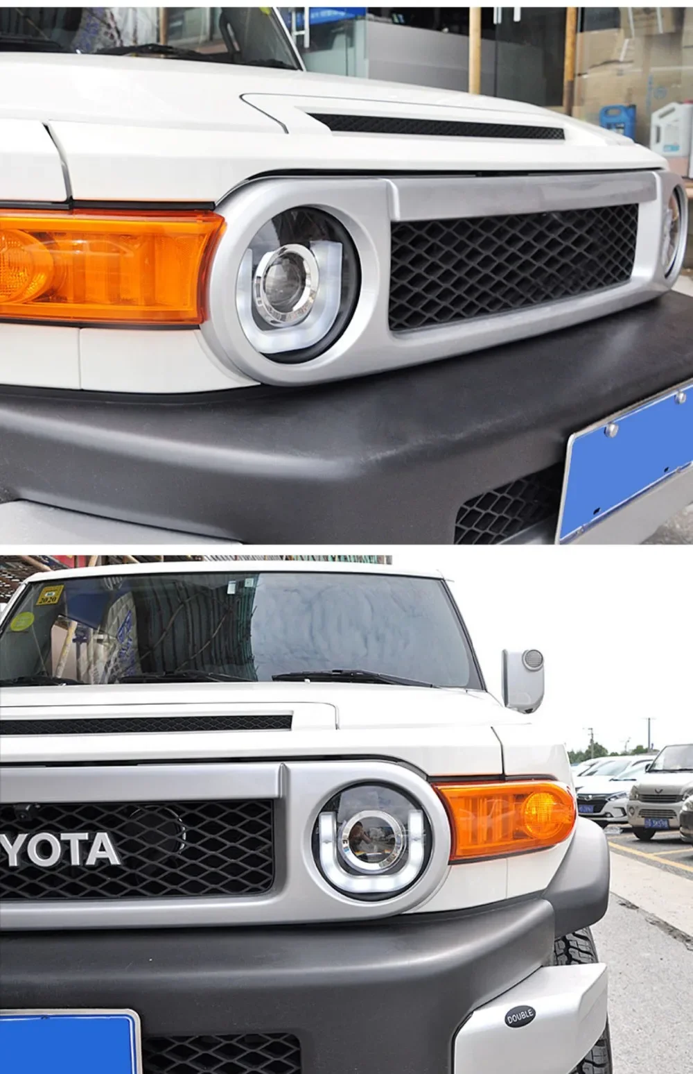 مجموعة مصابيح السيارة الأمامية لتويوتا 2007-2014 لـ FJ Cruiser LED U style عين الملاك مع عدسة العرض #5